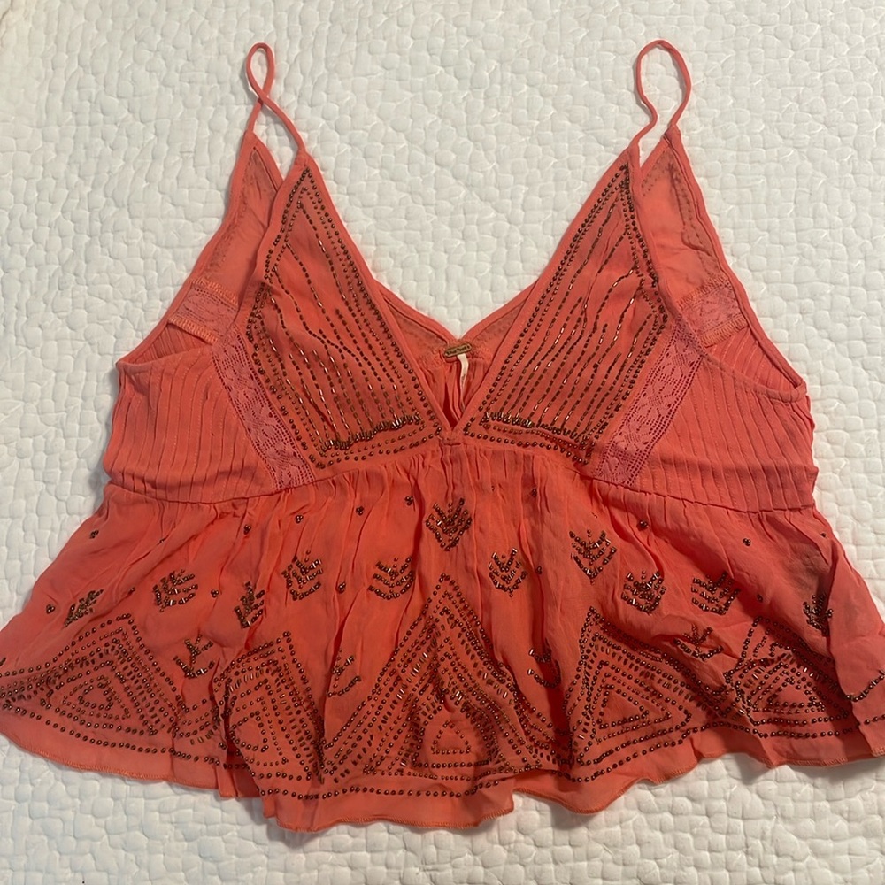 Free People Lost In You Beaded Tank Top Coral Orange Boho Size S. NWT.